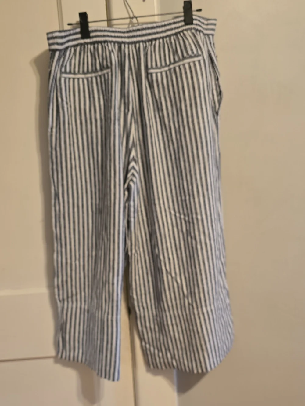 Peitite Womens Line Banana Republic Navy &White Striped Wide-Leg Cropped Pants